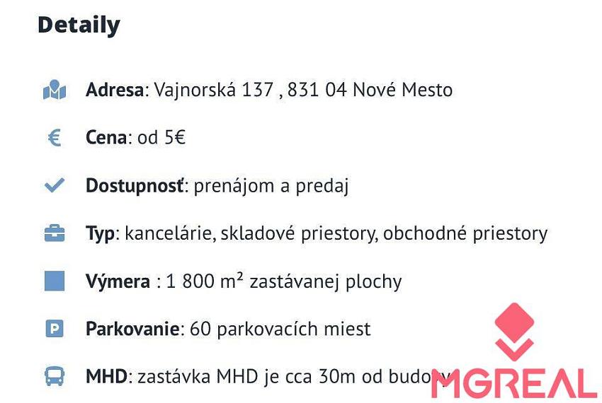 Administratívne priestory od 17m2, Vajnorská ul., Nové Mesto