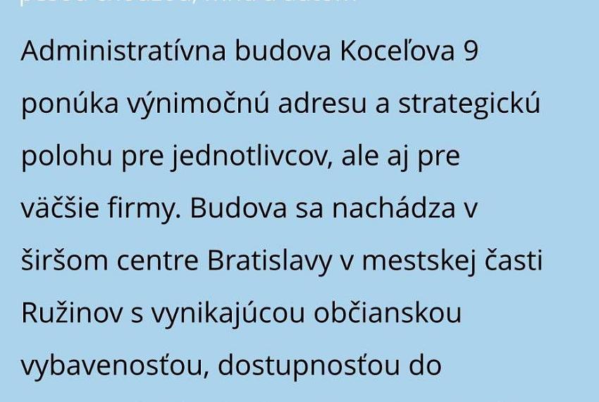 Kancelárske priestory od 17m2, Koceľova ul.